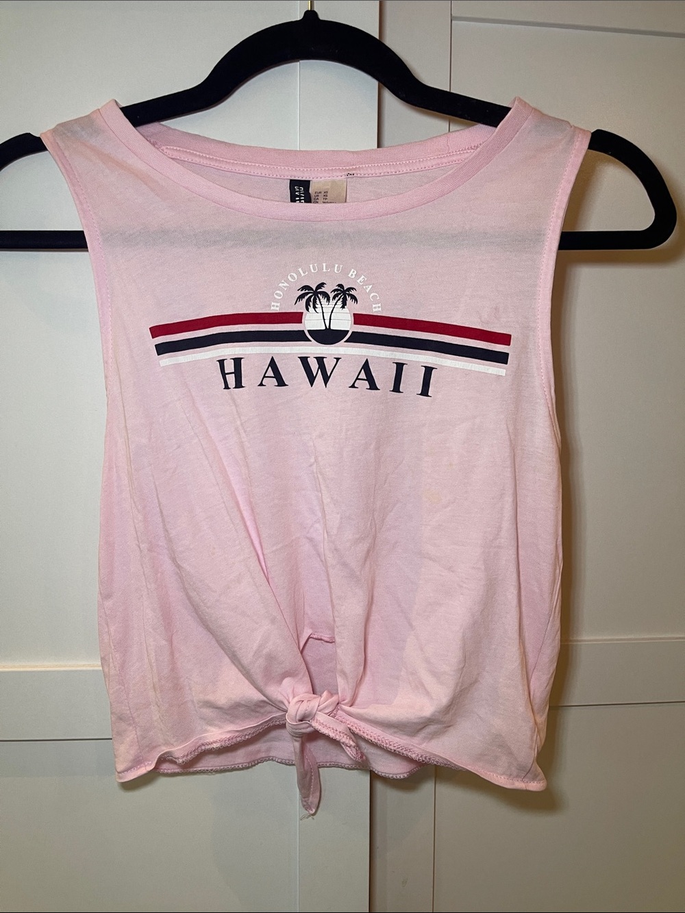 100% Cotton Pink Hawaii Graphic Tie-Front Tank